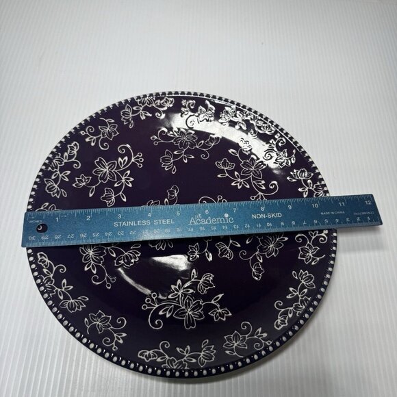Temptations Purple Floral Lace 10.5" Dinner Plates Set Of 4 (Eggplant) - Picture 2 of 4